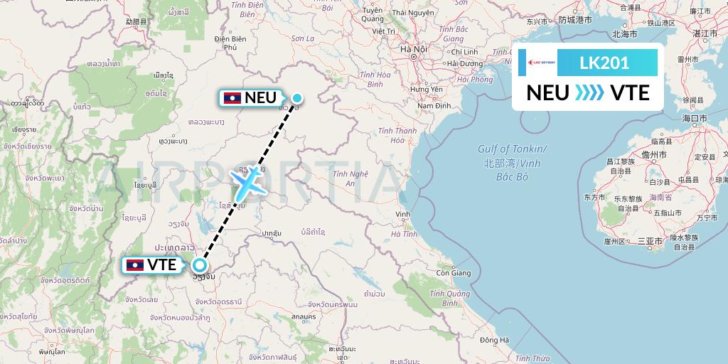LK201 Lao Skyway Flight Map: Laos to Vientiane