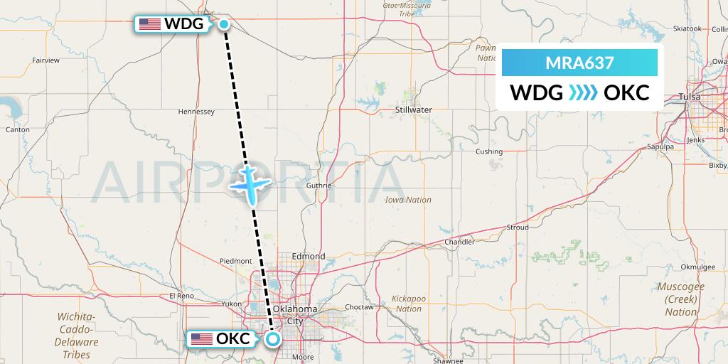 MRA637 Martinaire Flight Map: Enid to Oklahoma City