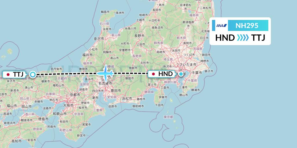 NH295 All Nippon Airways Flight Map: Tokyo to Tottori