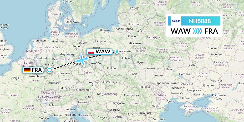 NH5888 All Nippon Airways Flight Map: Warsaw to Frankfurt