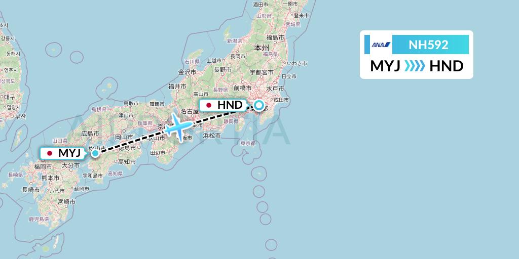 NH592 All Nippon Airways Flight Map: Matsuyama to Tokyo