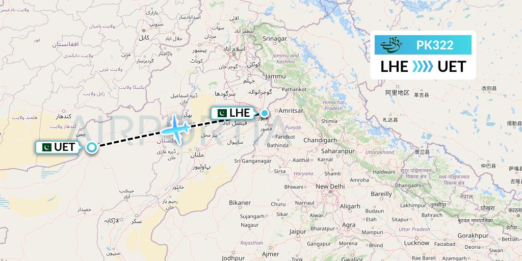 PK322 Pakistan International Airlines Flight Map: Lahore to Quetta