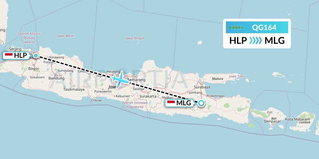 QG164 Citilink Flight Map: Jakarta to Malang