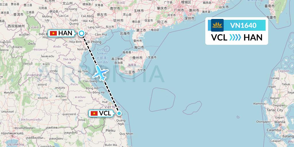 VN1640 Vietnam Airlines Flight Map: Chu Lai to Hanoi