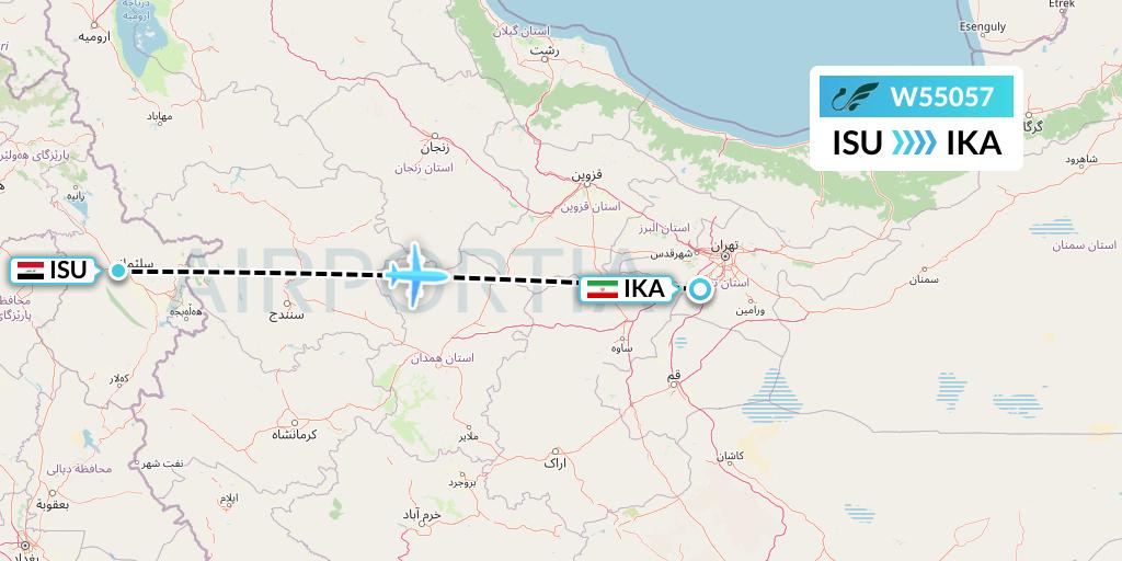 W55057 Mahan Air Flight Map: Sulaimaniyah to Tehran