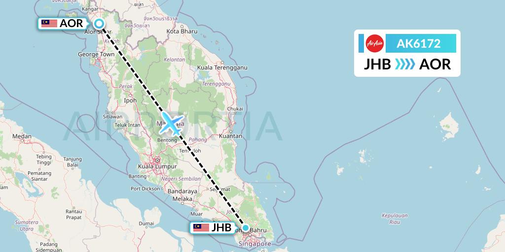 AK6172 AirAsia Flight Map: Johor Bahru to Alor Setar