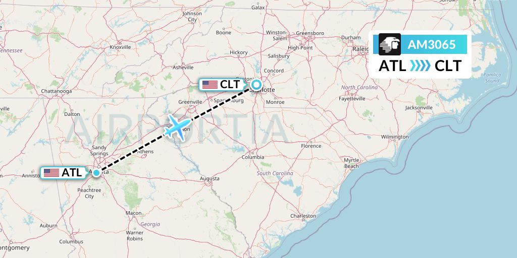 AM3065 Aeromexico Flight Map: Atlanta to Charlotte