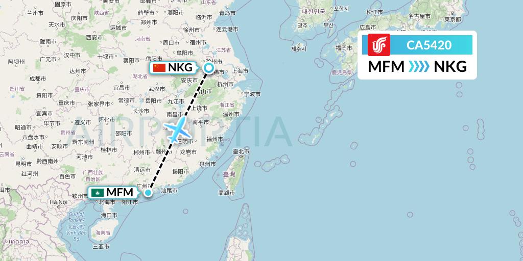 CA5420 Air China Flight Map: Macau to Nanjing