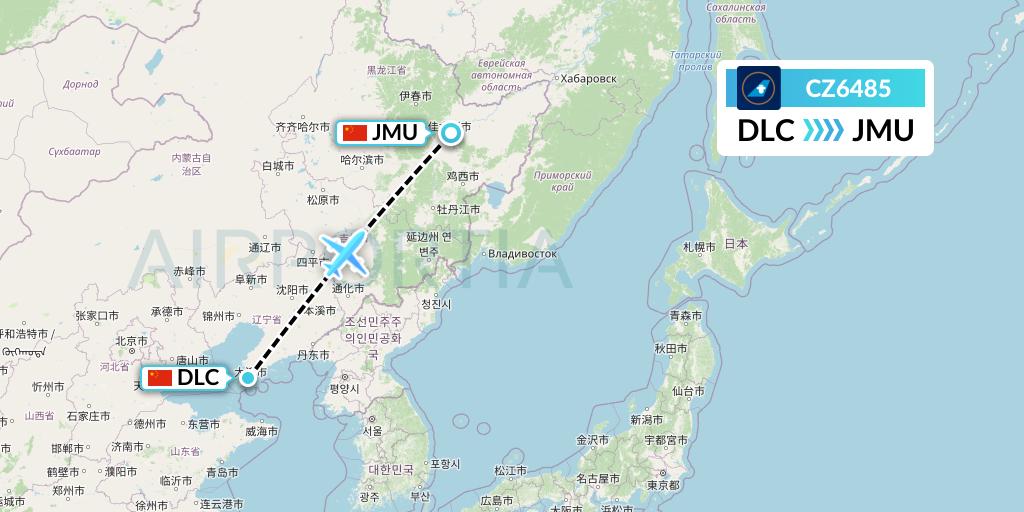 CZ6485 China Southern Airlines Flight Map: Dalian to Jiamusi