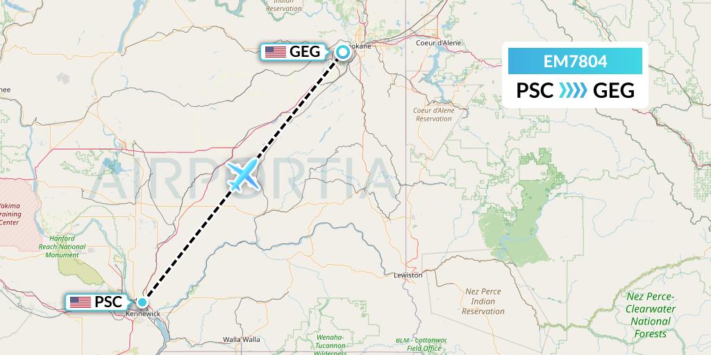 EM7804 Empire Airlines Flight Map: Pasco to Spokane