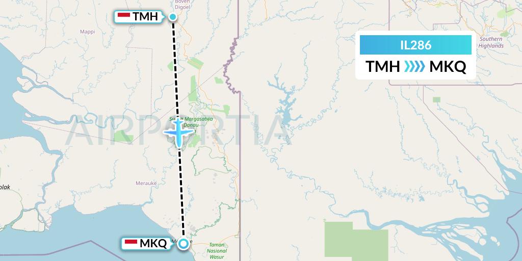 IL286 Trigana Air Service Flight Map: Tanah Merah-Papua Island to Merauke-Papua Island