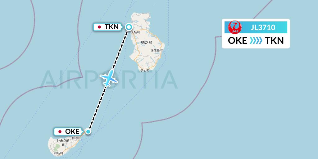 JL3710 Japan Airlines Flight Map: Japan to Tokunoshima