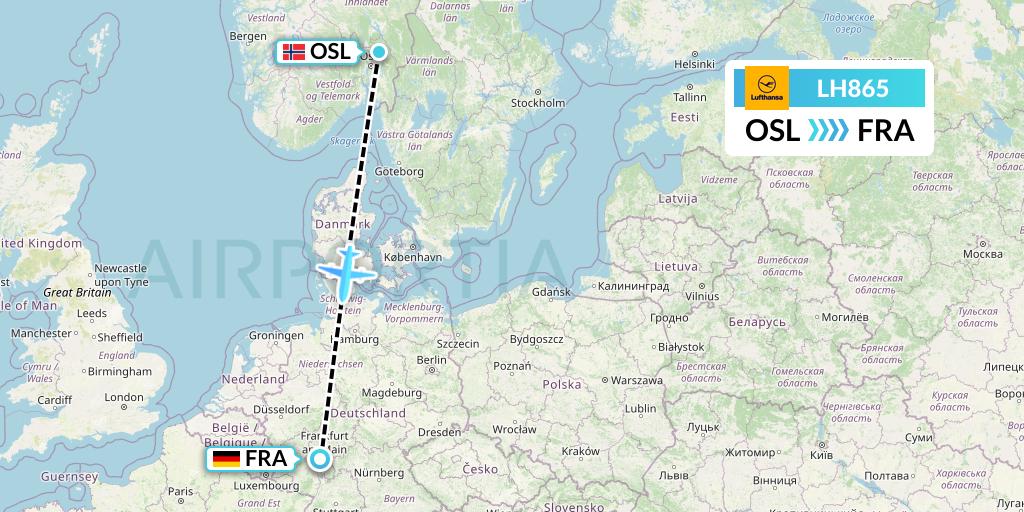 LH865 Lufthansa Flight Map: Oslo to Frankfurt