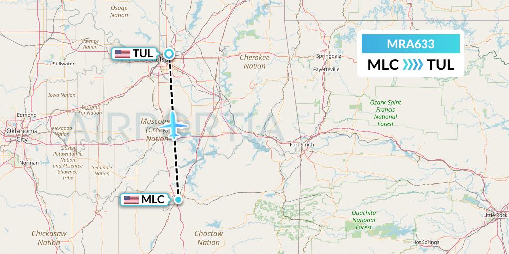 MRA633 Martinaire Flight Map: Mc Alester to Tulsa