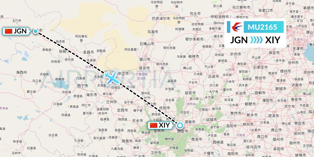 MU2165 China Eastern Airlines Flight Map: Jiayuguan to Xi'an