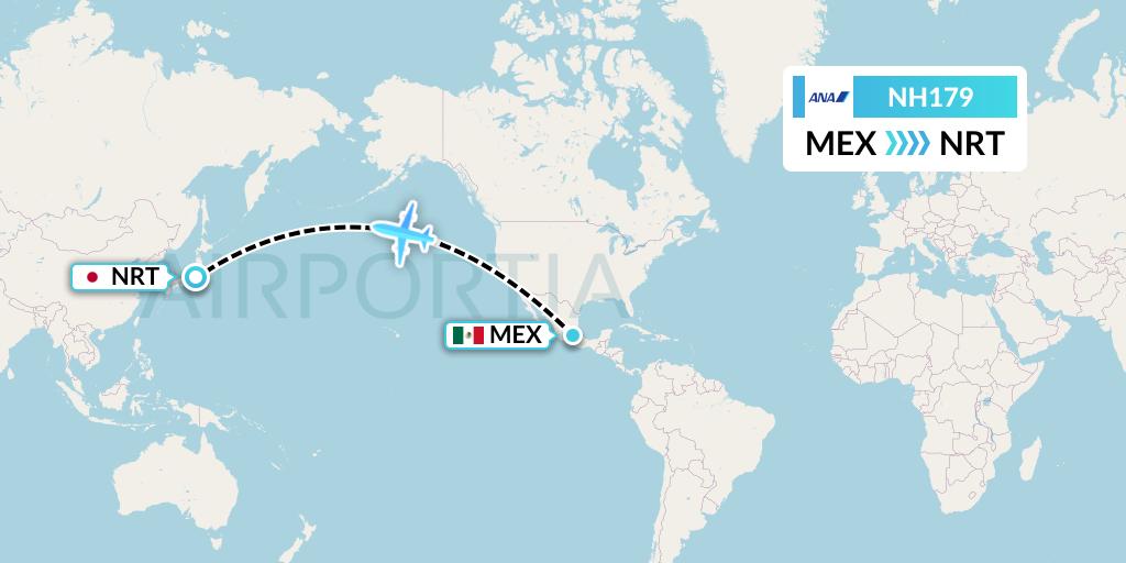 NH179 All Nippon Airways Flight Map: Mexico City to Tokyo