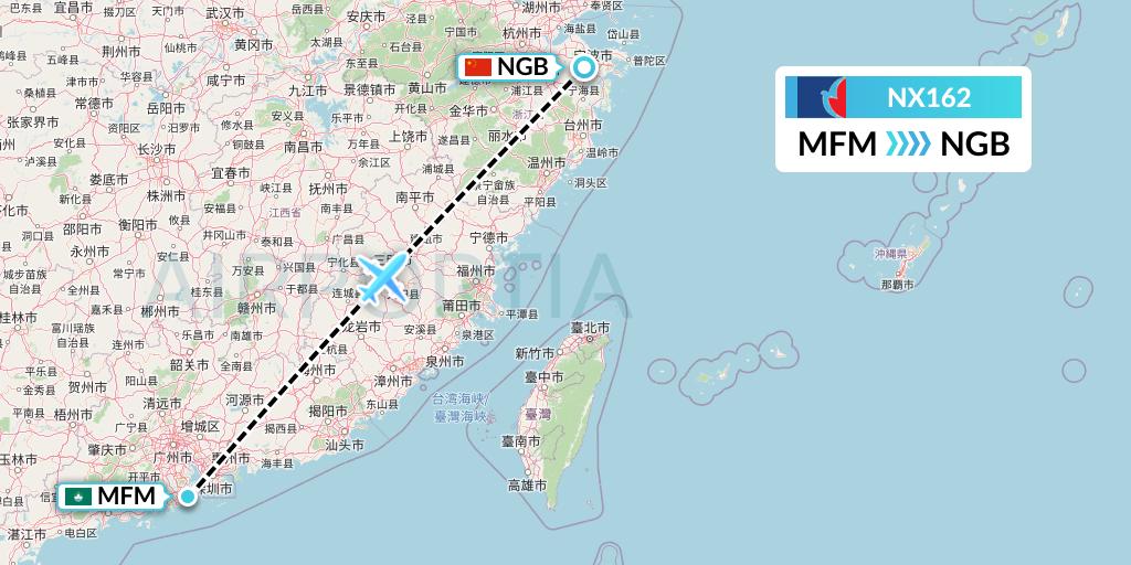 NX162 Air Macau Flight Map: Macau to Ningbo