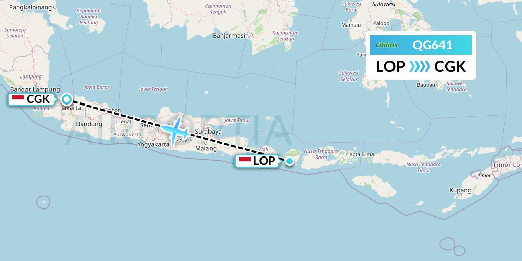 QG641 Citilink Flight Map: Lombok to Jakarta