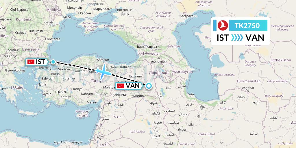 TK2750 Turkish Airlines Flight Map: Istanbul to Van