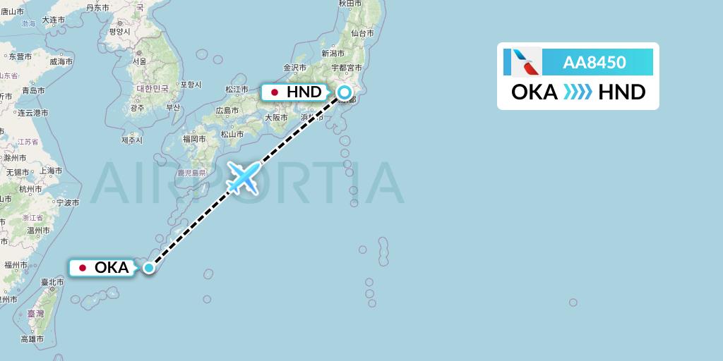 AA8450 American Airlines Flight Map: Naha to Tokyo