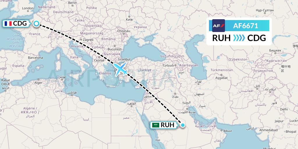 AF6671 Air France Flight Map: Riyadh to Paris