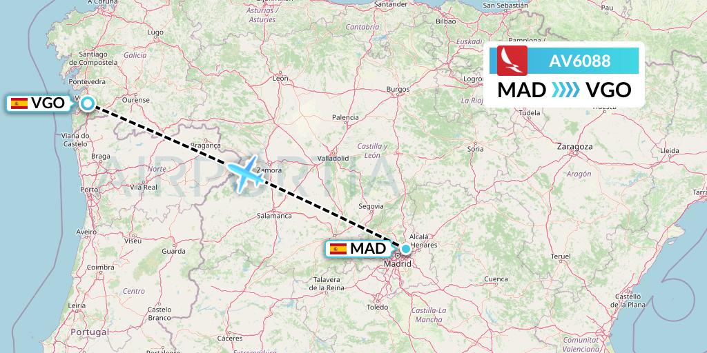 AV6088 Avianca Flight Map: Madrid to Vigo