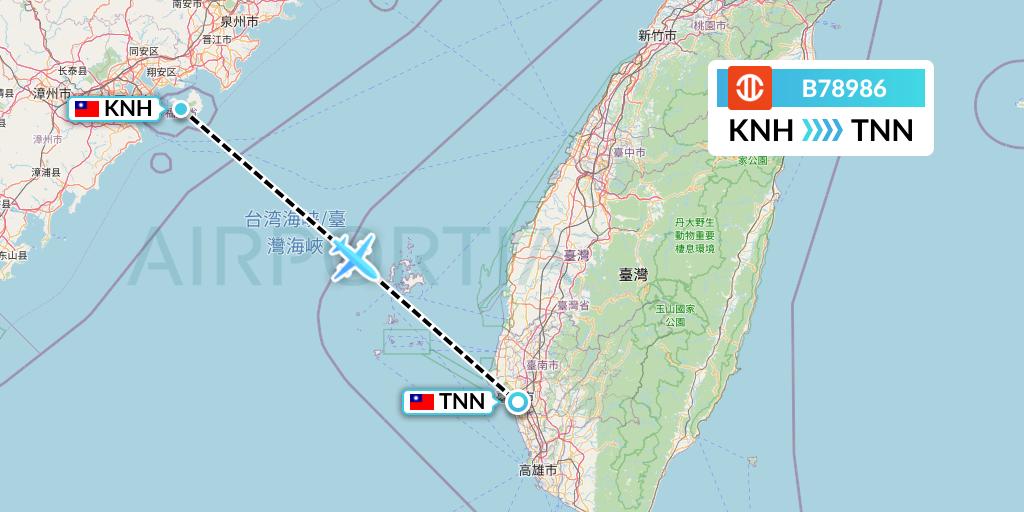 B78986 UNI Air Flight Map: Kinmen to Tainan