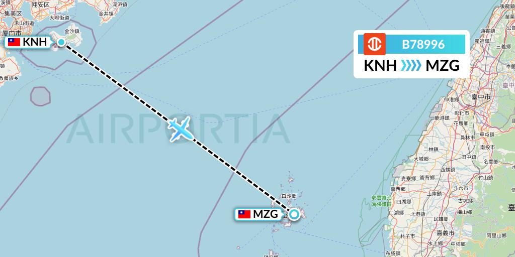 B78996 UNI Air Flight Map: Kinmen to Makung