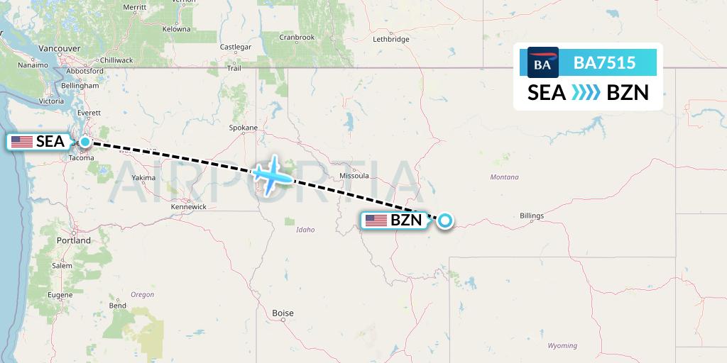 BA7515 British Airways Flight Map: Seattle to Bozeman