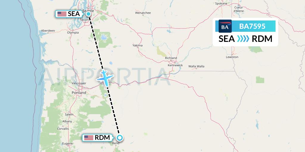BA7595 British Airways Flight Map: Seattle to Redmond