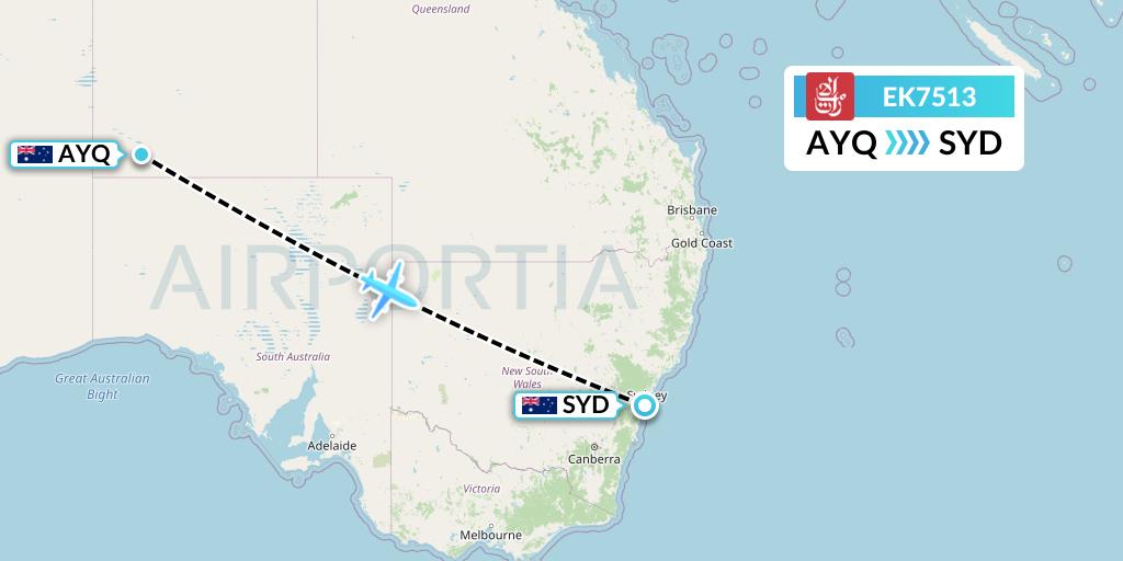 EK7513 Emirates Flight Map: Ayers Rock to Sydney