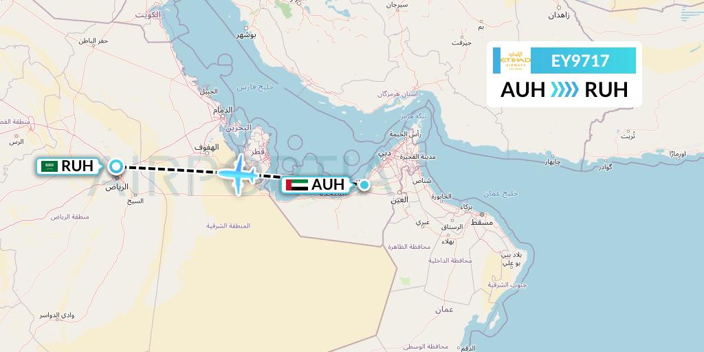 EY9717 Etihad Airways Flight Map: Abu Dhabi to Riyadh