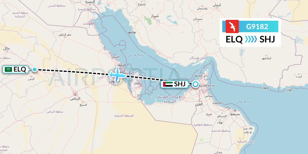 G9182 Air Arabia Flight Map: Al-Qassim to Sharjah