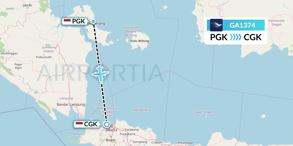 GA1374 Garuda Indonesia Flight Map: Pangkal Pinang to Jakarta