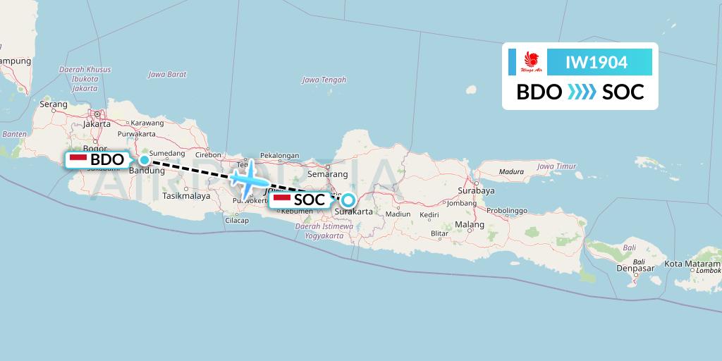 IW1904 Wings Air Flight Map: Bandung to Surakarta