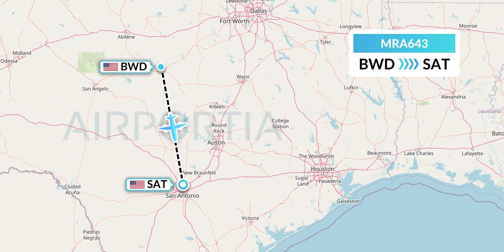 MRA643 Martinaire Flight Map: Brownwood to San Antonio