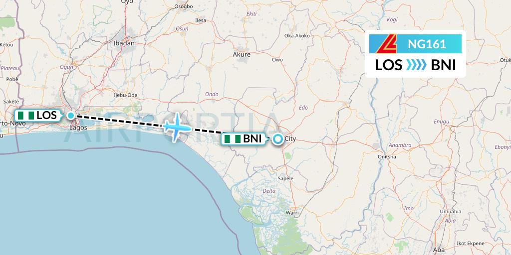 NG161 Aero Contractors Flight Map: Lagos to Benin