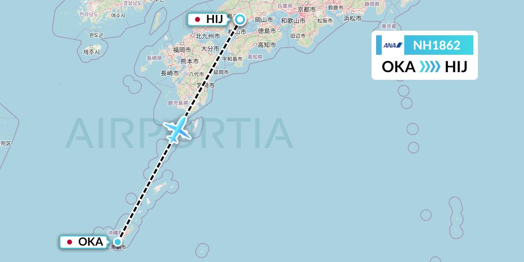 NH1862 All Nippon Airways Flight Map: Naha to Hiroshima