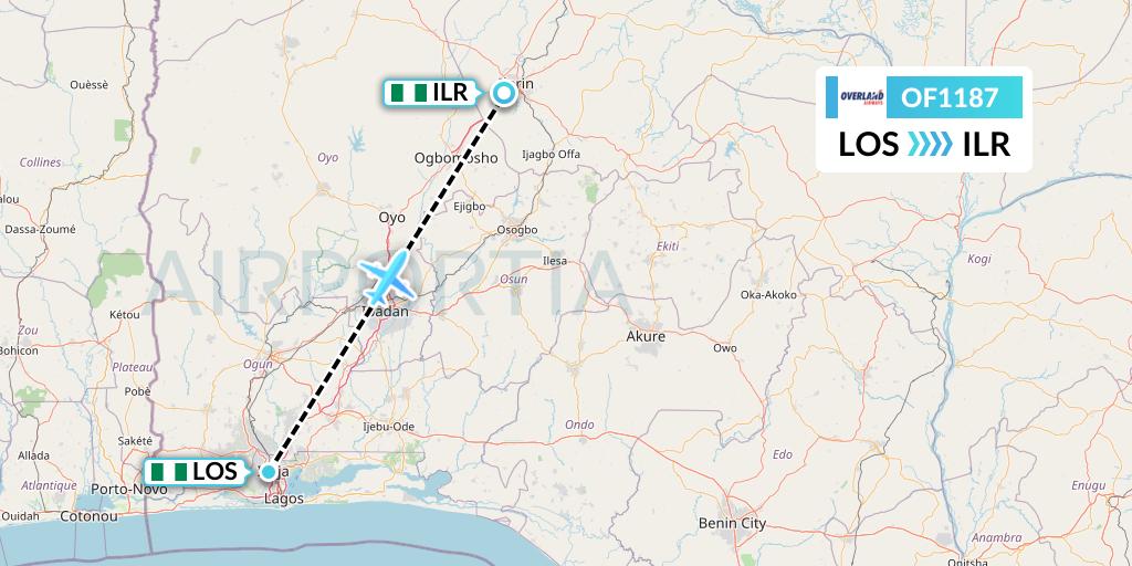 OF1187 Flight Status Overland Airways Lagos to Ilorin (OLA1187)
