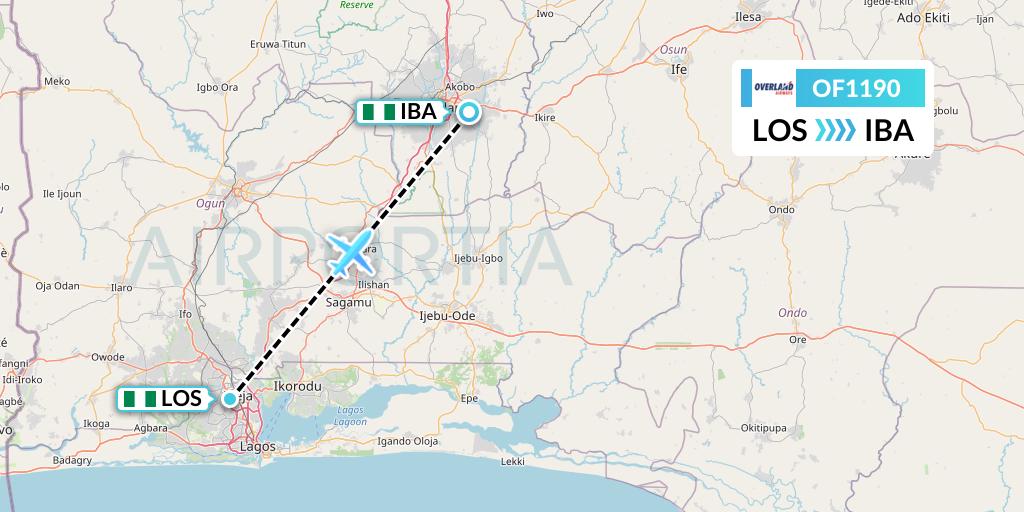 OF1190 Overland Airways Flight Map: Lagos to Ibadan