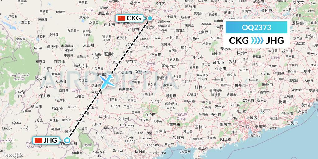 OQ2373 Chongqing Airlines Flight Map: Chongqing to Jinghong