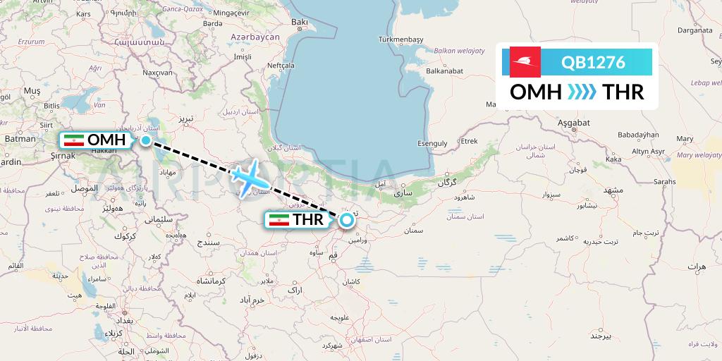 QB1276 Qeshm Airlines Flight Map: Urmia to Tehran