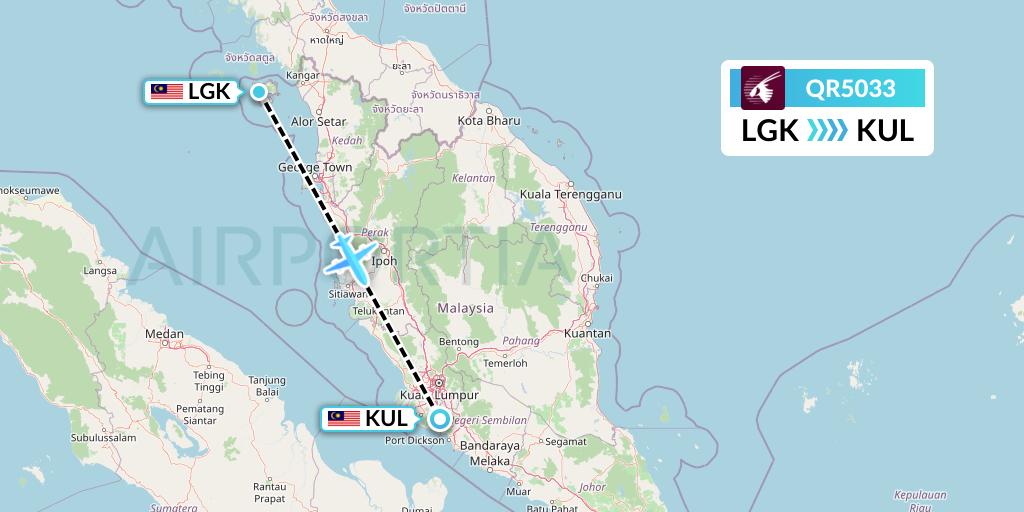 QR5033 Qatar Airways Flight Map: Langkawi to Kuala Lumpur