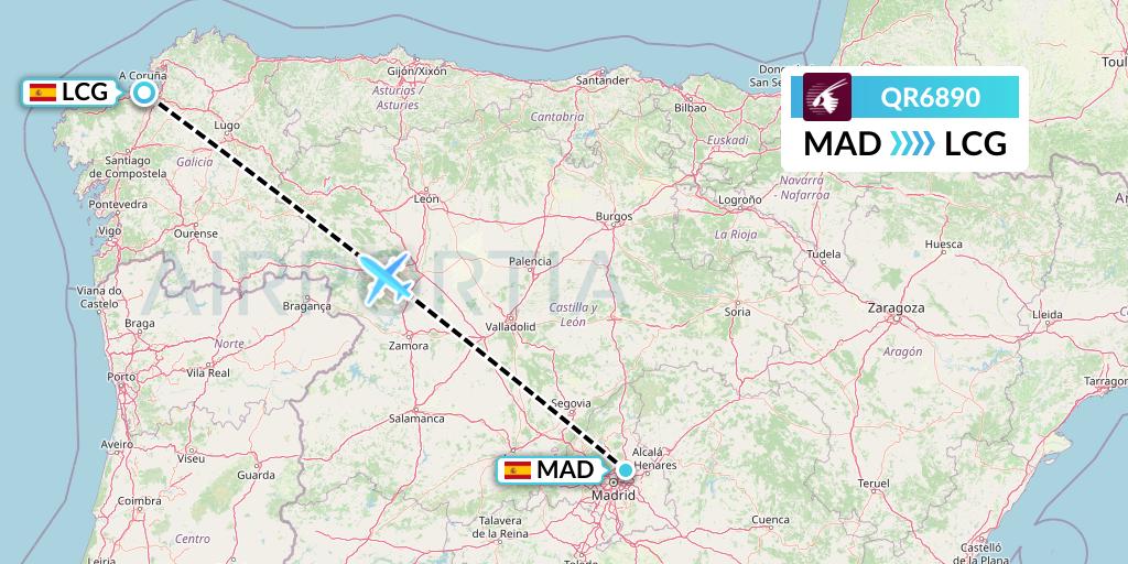 QR6890 Qatar Airways Flight Map: Madrid to A Coruna