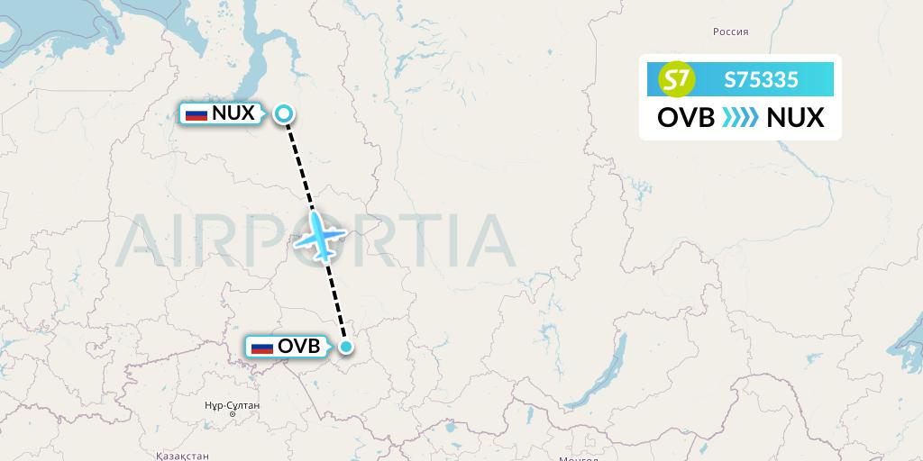 S75335 S7 Airlines Flight Map: Novosibirsk to Novy Urengoy