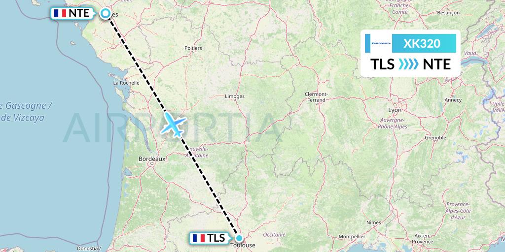 XK320 Air Corsica Flight Map: Toulouse to Nantes