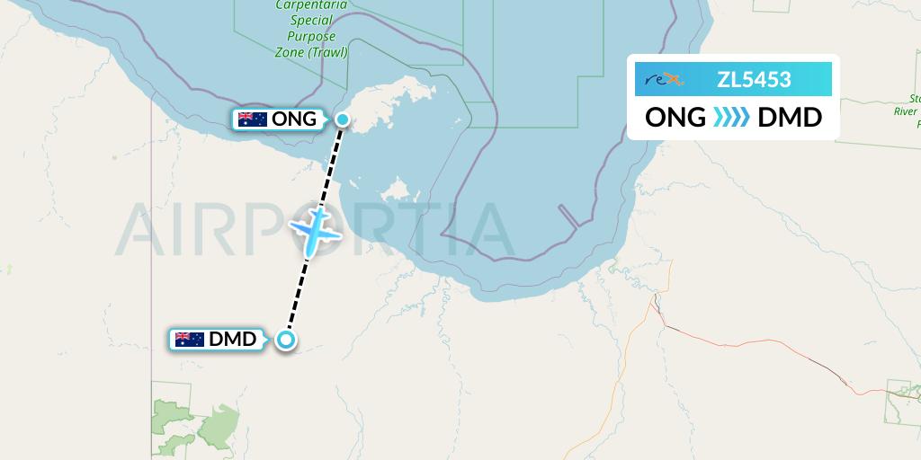 ZL5453 Regional Express Flight Map: Mornington to Doomadgee