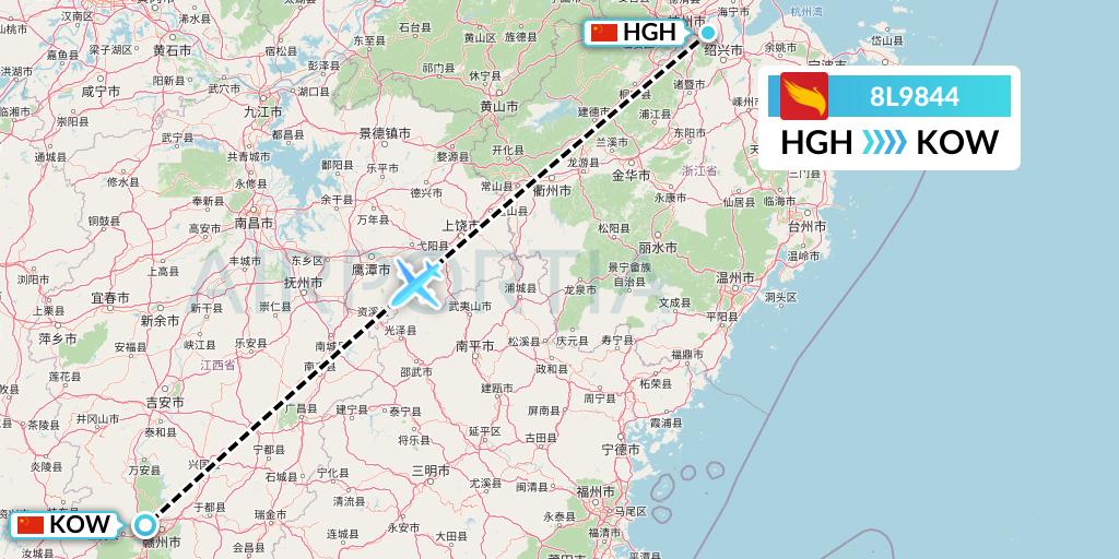 8L9844 Lucky Air Flight Map: Hangzhou to Ganzhou