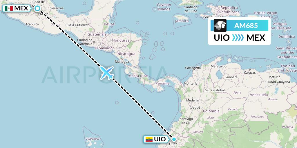 AM685 Aeromexico Flight Map: Quito to Mexico City