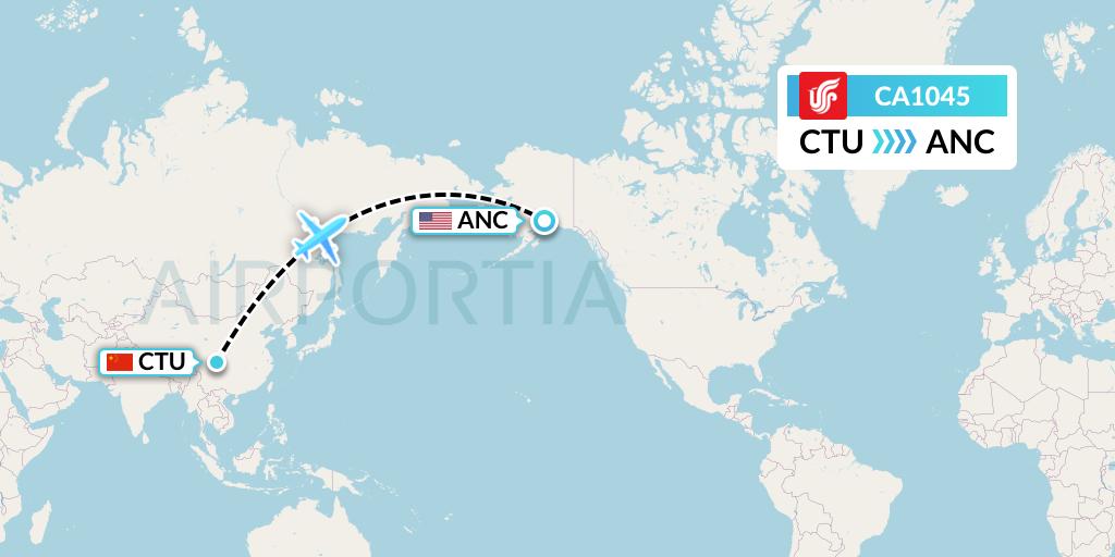 CA1045 Air China Flight Map: Chengdu to Anchorage
